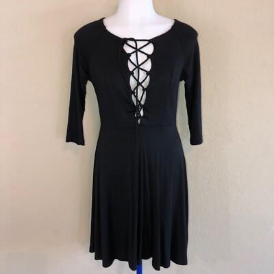 NEW NWT Black She + Sky Fit Flare Skater Lace Up Front Date Night Dress  Small | eBay