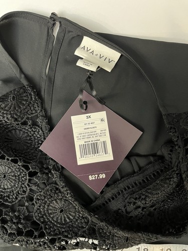 Ava & Viv Women Top Blouse Plus 3XL Round Neck With Crochet Details Flare Sleeve - Picture 8 of 12