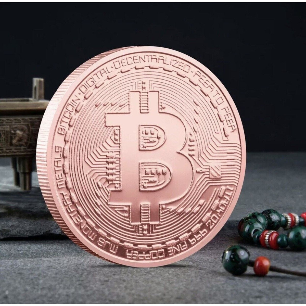 Copper Bitcoin Coin Bit Commemorative Blockchain BTC Collectors Gold Plated