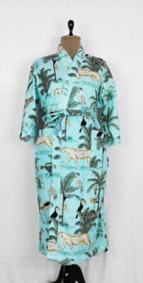 Indian Handmade Cotton Kimono Bathrobe Beachwear Body cover Up Robe Night Dress