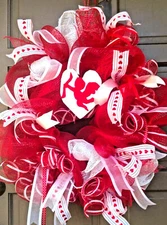 Valentines Day Wreath Large Red Cupid Deco Mesh Front Door Decor Handmade