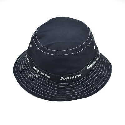NWT Supreme NY Webbing Logo Bucket Hat Crusher Black Men's S NWT Supreme NY Webbing Logo Bucket Hat Crusher Black Men's S