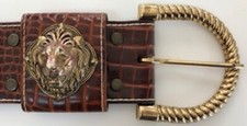 Rare Vintage R. J. Graziano Brown Belt With Brass Lion - Size Small