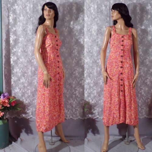 Floral Maxi Summer Dress Orange Blue Rayon 90s Style Cottagecore Hippie Boho Sm - Picture 1 of 7
