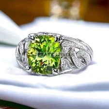 Peridot Cushion Cut Gemstone With 925 Sterling Silver Ring For Men's #881
