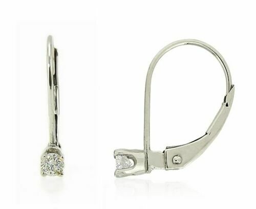Diamond Leverback Earrings 14K White or Yellow Gold Girl's Small Earrings .12ct - Picture 1 of 13
