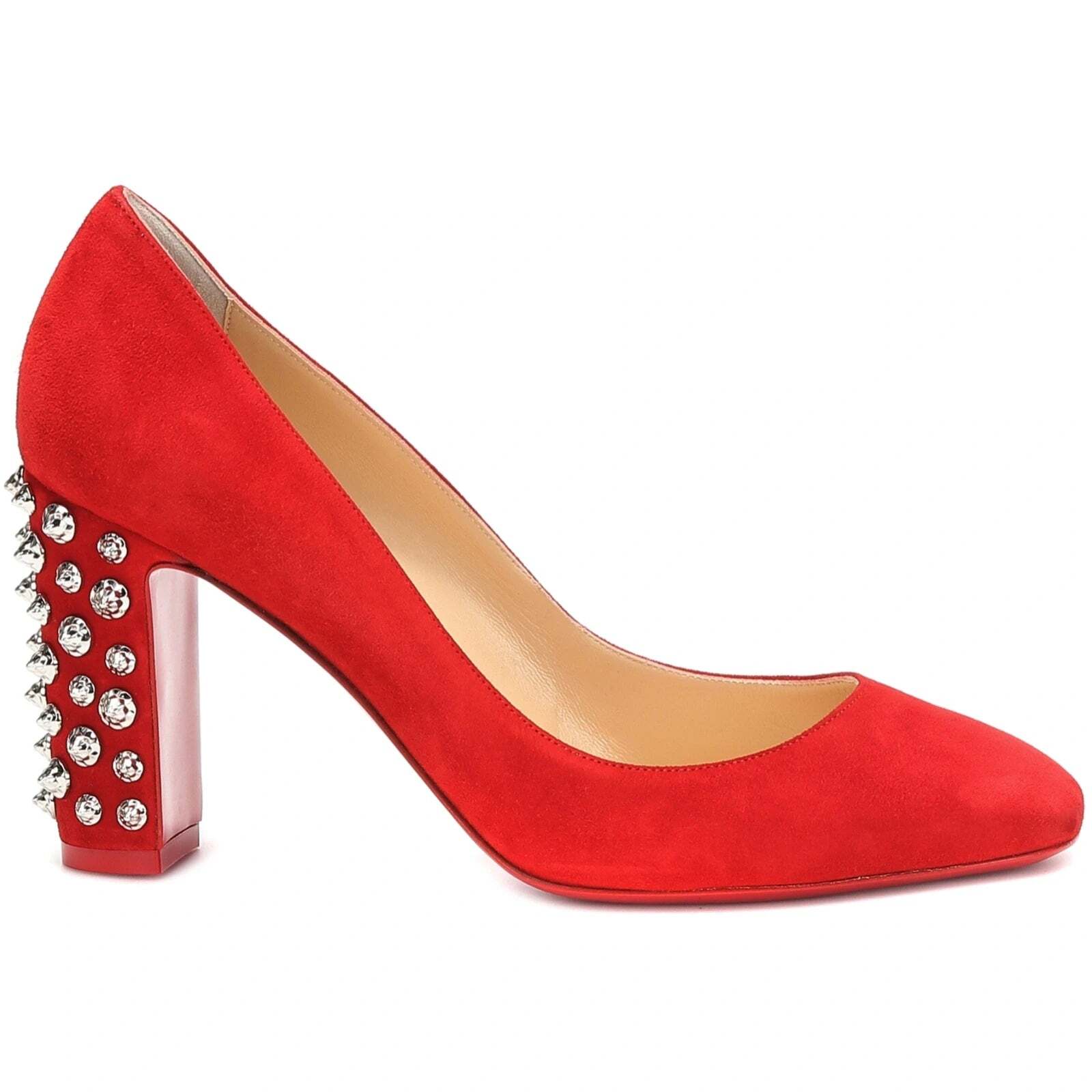 Christian Louboutin Donna Stud Spikes 85 Loubi Red Silver Block Heel Pump 37 image 2