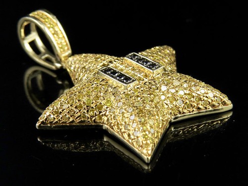 10K Yellow Gold Canary Black Diamond Mario Star Pendant Charm 0.85 Ct 1.4" - Picture 6 of 7