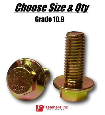 #ad All Sizes amp; Qty#x27;s Grade 10.9 Metric Flange Bolts Yellow Zinc Hardened $101.77