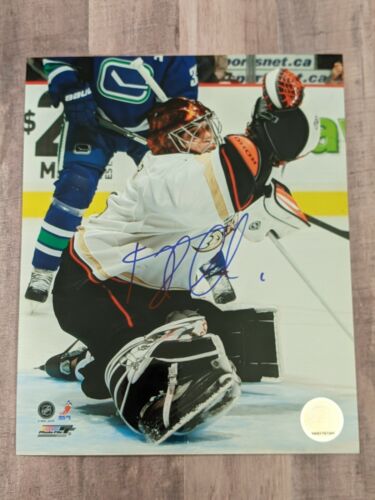 Jonas Hiller Signed 8x10 Photo File COA Anaheim Ducks Calgary Flames Save Action - Picture 1 of 1