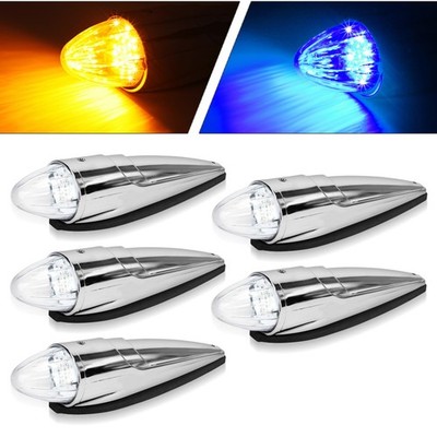 5PCS 21 LED Dual Color Chrome Cab Marker Light, Torpedo 5 Pack, Amber/Blue 