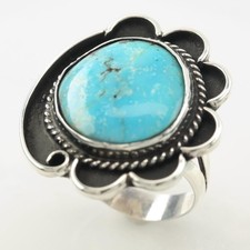 Native American Turquoise Sterling Silver Ring Size 6 3/4