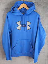 Under Armour Hooded Sweatshirt Womens Size L Embroidered Large Logo Blue EUC