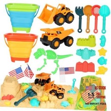 Beach Sand Toys for Kids, 29PCS Sandbox Toys with 2 Collapsible Bucket Sand,