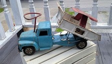 Vintage Buddy L Sit-N-Ride Dump Truck Blue White Seat Steering Wheel 1950s