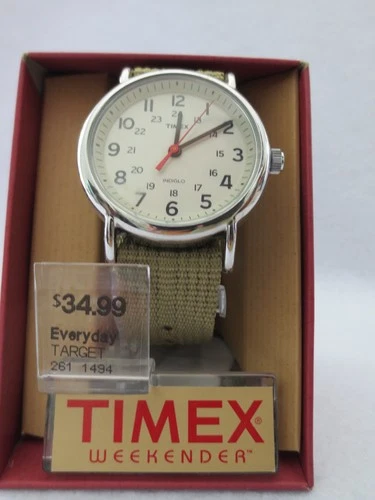 Vintage Timex Weekender Indiglo Olive Fabric Strap Mens Watch New in Box