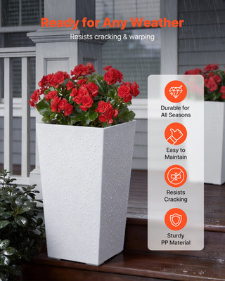 22'' Tall Planters Set of 2, Outdoor Indoor Flower Pots w/ Casters & Drainage
