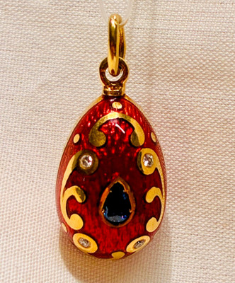 Fabergé Diamant Ei Anhänger von Victor Mayer - Email, Dia. 0,040ct., Sma. 0,12ct