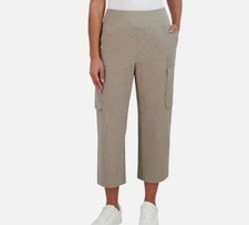 NEW Sage Collective Women's Large Tan Cargo Textured Knit Cropped Pants Stretch