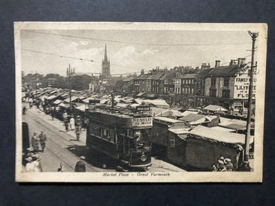 Eine Straßenbahn am Marktplatz Great Yarmouth Norfolk Vintage Postkarte E24