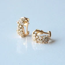 Round Cut Simulated Diamond Women's Hoop Earrings 14k Yellow Gold Silver Plated