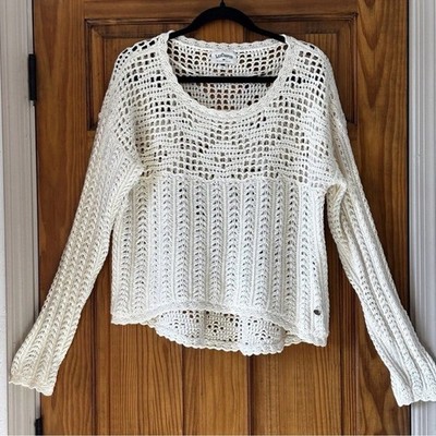 Women's White Crochet Knit Sweater, Size 16