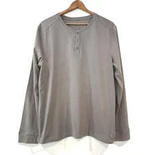Vustra Light Grey Henley Men's XL Organic Cotton Long Sleeves NEW NWT 