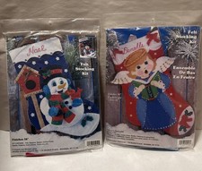 Lot Of 2 Design Works Felt Sequin Christmas Stocking Kits Snowman  Angel 16  