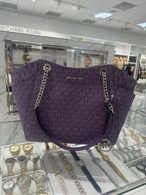 #ad #ad Michael Kors Jet Set Travel Large Chain Shoulder Tote Dark Purple MK Charm NWT $139.00