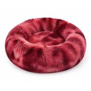 Tie Dye Plush Donut Pet Bed Rose Red 24" 60cm Calming Cat Dog Bed New