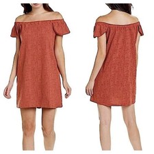 Madewell Off The Shoulder Ruffle Mini Dress Terracotta Red Textured Large Boho