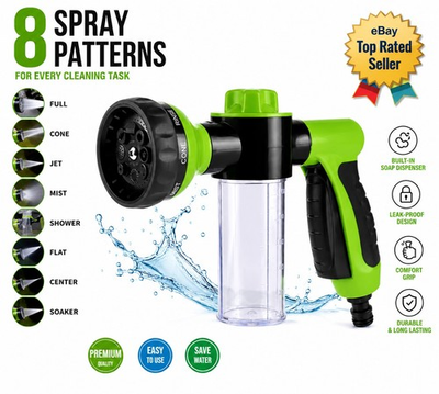 #ad #ad 8 Pattern Garden Hose Nozzle Sprayer High Pressure Water Gun Foam Soap Dispenser $14.55