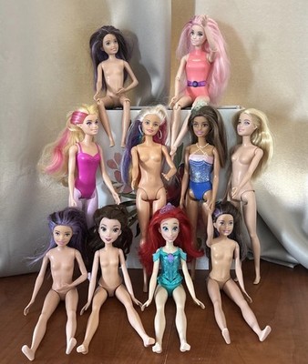 10 assorted fashion dolls, including Barbies & Disney Princess characters Used