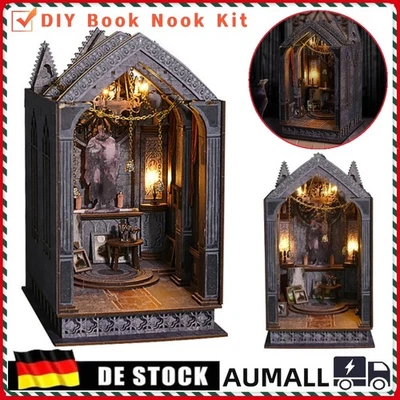 MARKENLOS DIY Book Nook 3D Miniatur Holzpuzzle Puppenhaus Bücherecke Modellbausatz mit LED