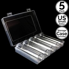 5 Pack Coin Tube Screw On Lid w/5 Slot Storage Case For 250 US Small Dollar