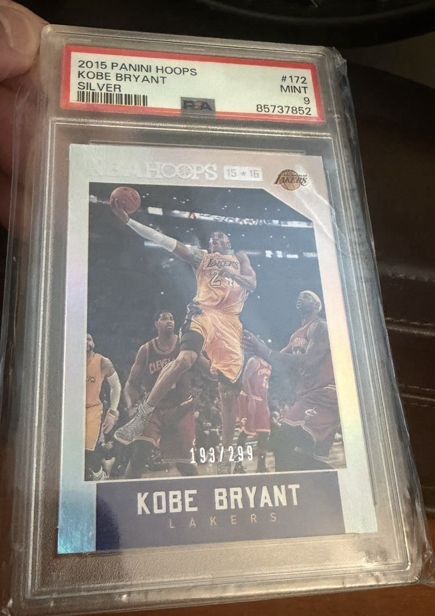 Kobe Bryant 2015-16 NBA Hoops Basketball - Silver /299 #172 - LA Lakers PSA 9 view 2