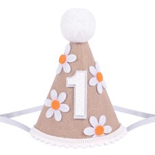 1st Birthday Hat for Baby Girls and Boy Handmade Felt Cone First Hat with Pom...