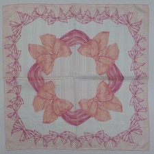 HK154- Christian Dior Vintage Handkerchief 18.5"x18" Pink Bow Print Logo Cotton