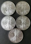 Lot of Five 2009 $1 American Silver Eagle Dollars