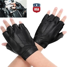 2× PU Leather Black Driving Motorcycle Biker Fingerless Gloves Men Women Gloves
