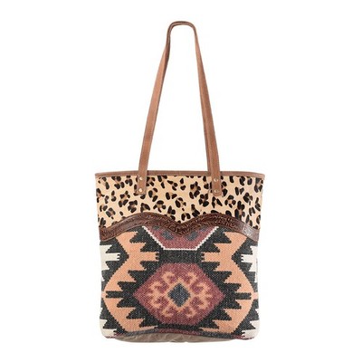 KB OHLAY KB282 TOTE Upcycled Wool Canvas Embossed Hair-on Genuine Leather women