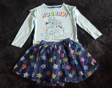Bluey Girls Size 5T Long Sleeve "HOORAY!" Top + Star Tutu Skirt Set