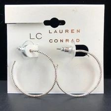 LC Lauren Conrad Earrings Silver-Tone Textured Hoops