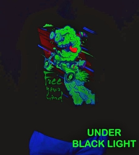 Acid Brain Men's Tshirt Glow UV-Blacklight Rave Festival Psychedelic Goa Trippy - Picture 2 of 4