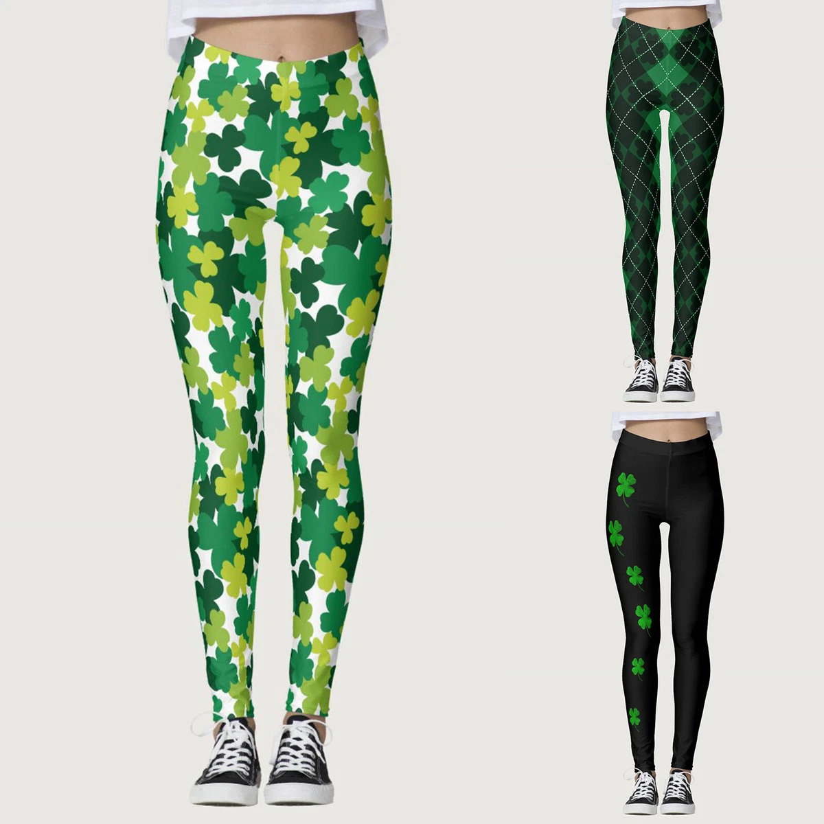 St. Patrick s Day Womens Lucky Green Pants Printed Leggings Pants For Yoga New