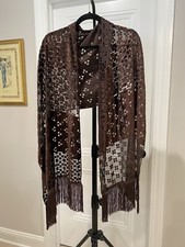 Beautiful Vintage Burnout Velvet Scarf In Chocolate