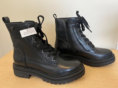 NEW Geox Respira Womens Black Smoked Leather Combat Ankle Boots Size 5 1/2