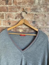 ISAIA Mens Deep V Sweater, Sz XL, Gray Lightweight Cashmere/Silk, Italy