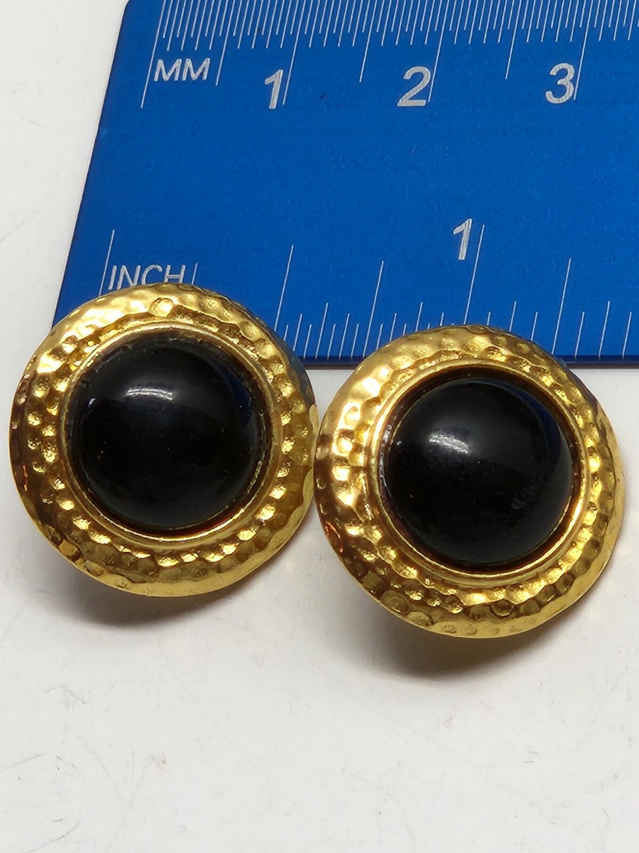 ☆関税込☆VINTAGE HOLLYWOOD★Black Oval Stone Earrings★ NAVAJO 925 Silver Vintage Cabochon Cut Black Onyx Oval Stud
