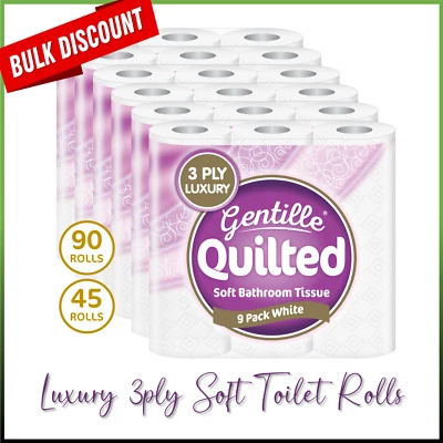 Gentille 3 Ply Quilted Toilet Rolls 45 Pack Luxury Soft Strong